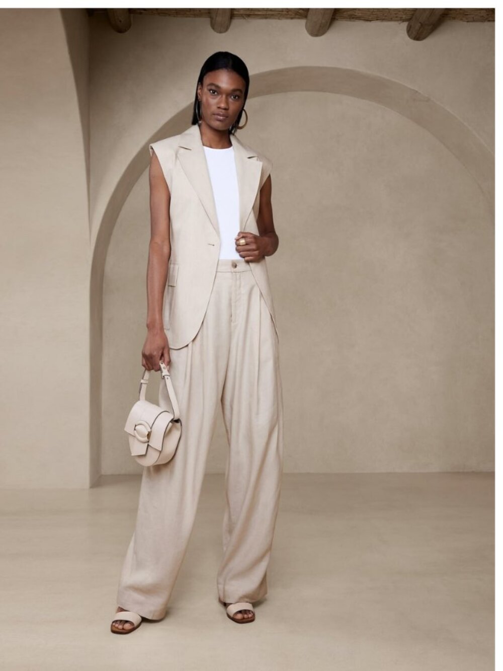 NWOT Banana Republic Lena Linen Blend Wide Leg Pants Cream Beige Sz 6